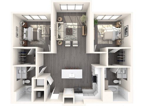 Floor plan for 2 beds, 2 baths, 1211 sqft